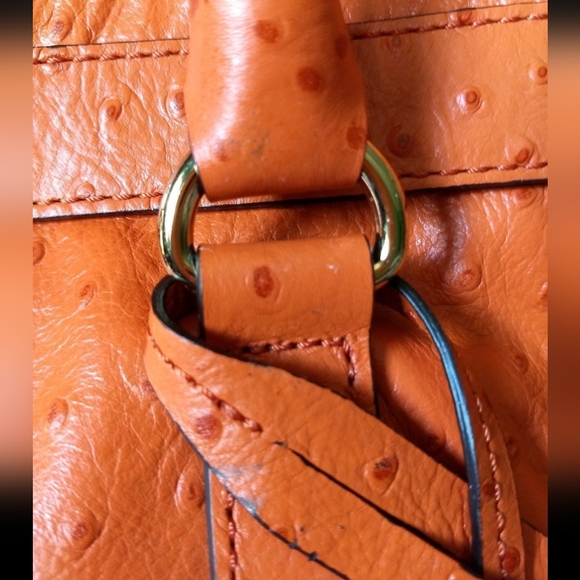 Michael Kors Ostrich-Embossed Hamilton Tangerine East/West Tote Leather Handbag - Picture 9 of 11